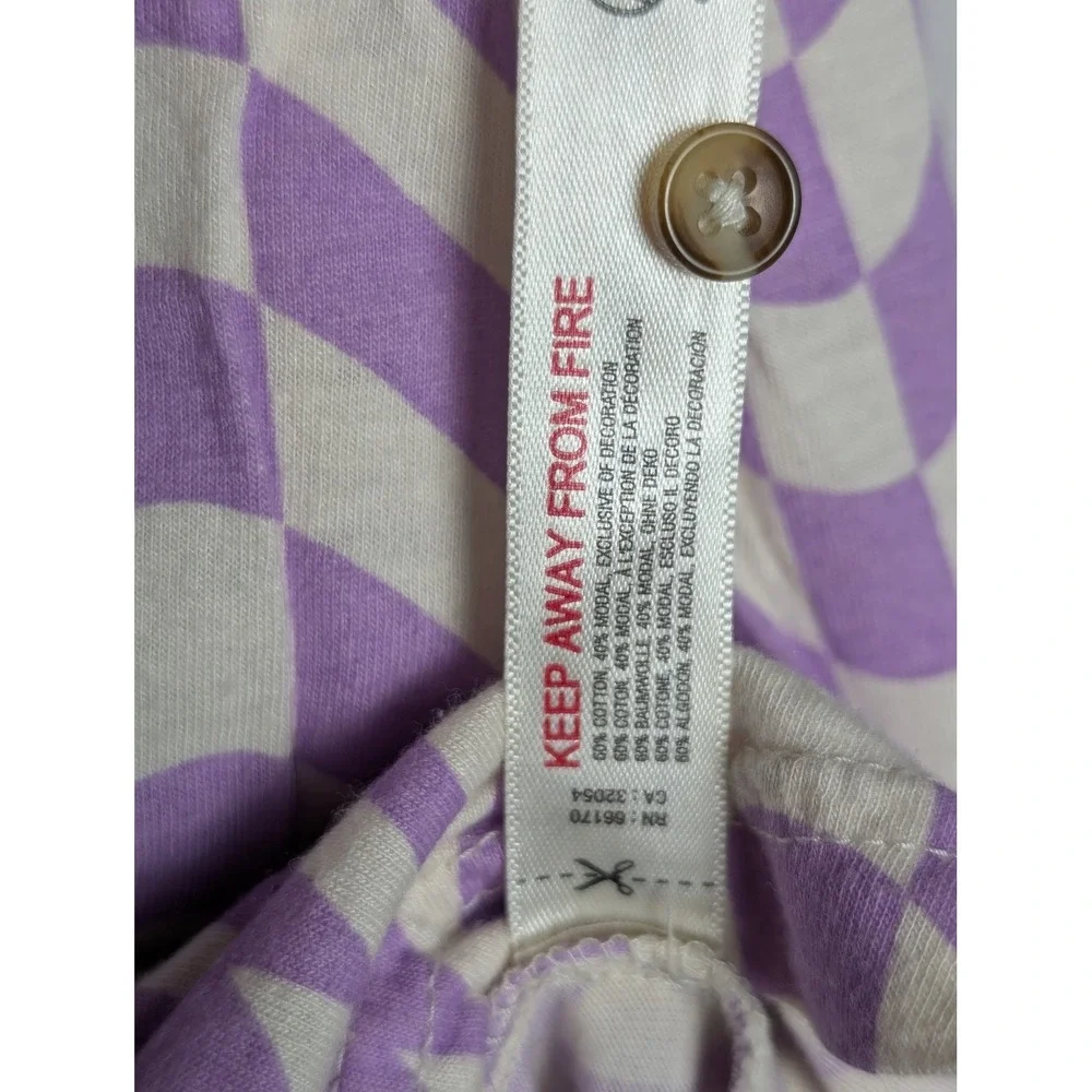 Anthropologie Purple Wavy Checkerboard Pajama Set Retro Loungewear Womens Medium